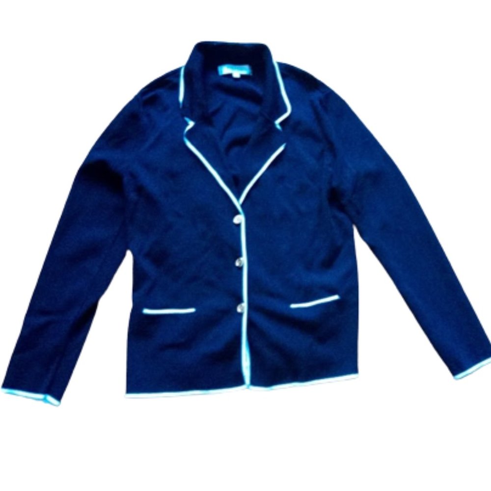 ---  Black White Stretch Blazer Jacket Large